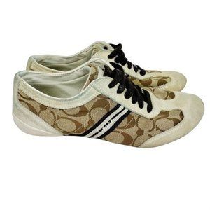 Coach Beyla Sneakers Shoes Signature Print 7.5 Women Tan Brown Lace Up